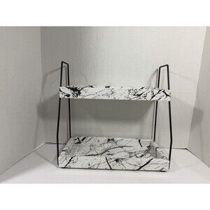 Bonsso White Faux Marble Bathroom Counter Organizer Storage 2 Tier Shelf New